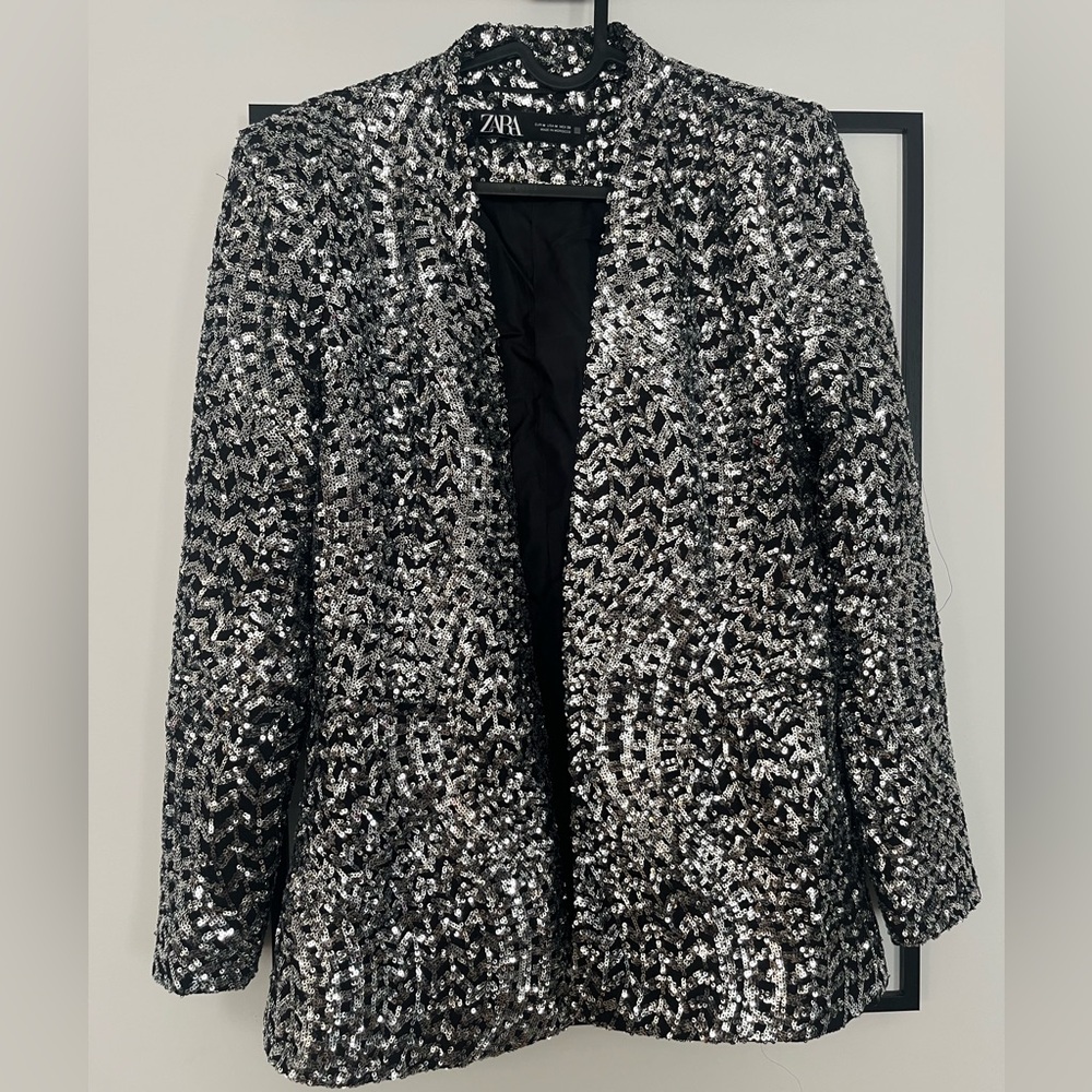 Zara Shimmering Silver Blazer